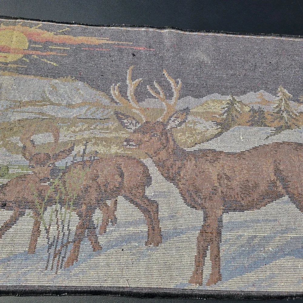 Tapestry Deer Stag woodland Vtg 60s velvet Wall Hanging Belgium Cottagecore
